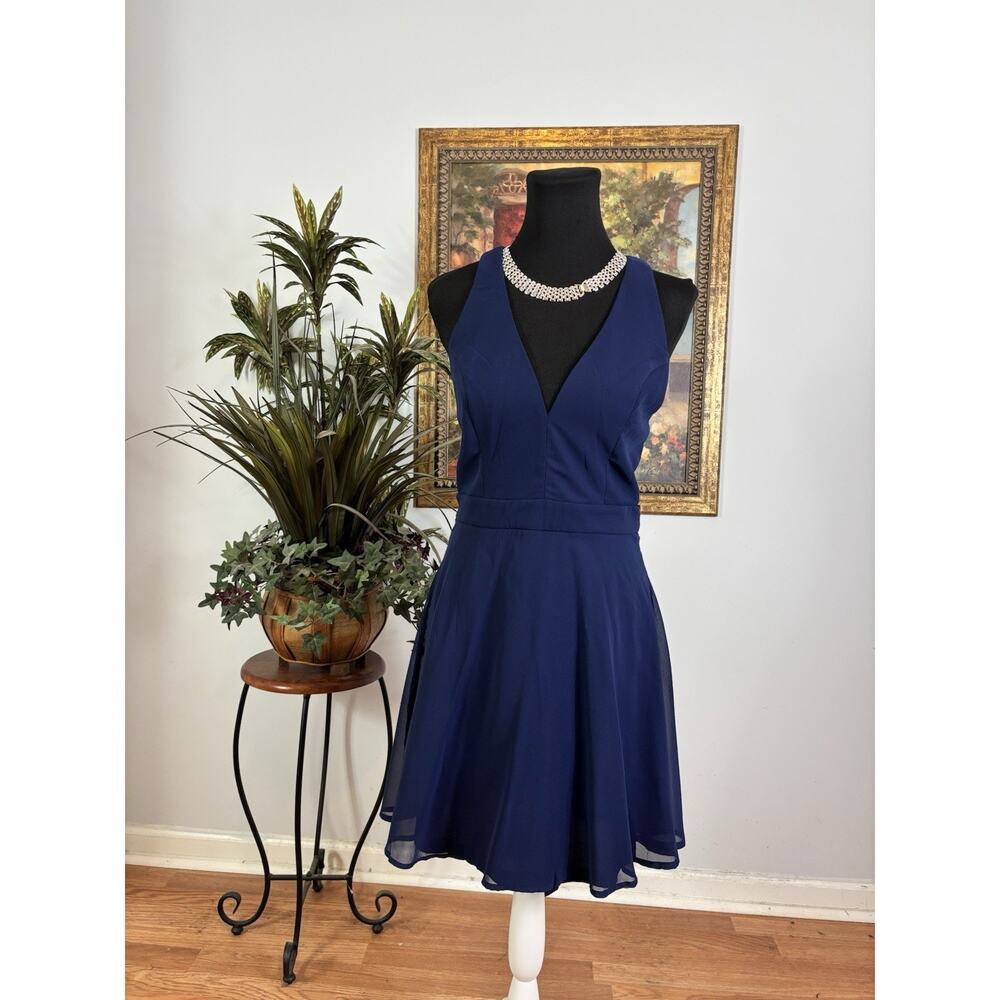 Nabee Women Dress Blue Medium Plunge V-neck Cutout Sleeveless Whimsigoth Fairy